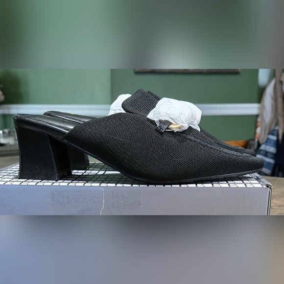 Women's Knit Pointed Toe Chunky Heel Mules #939 - Picture 4 of 15